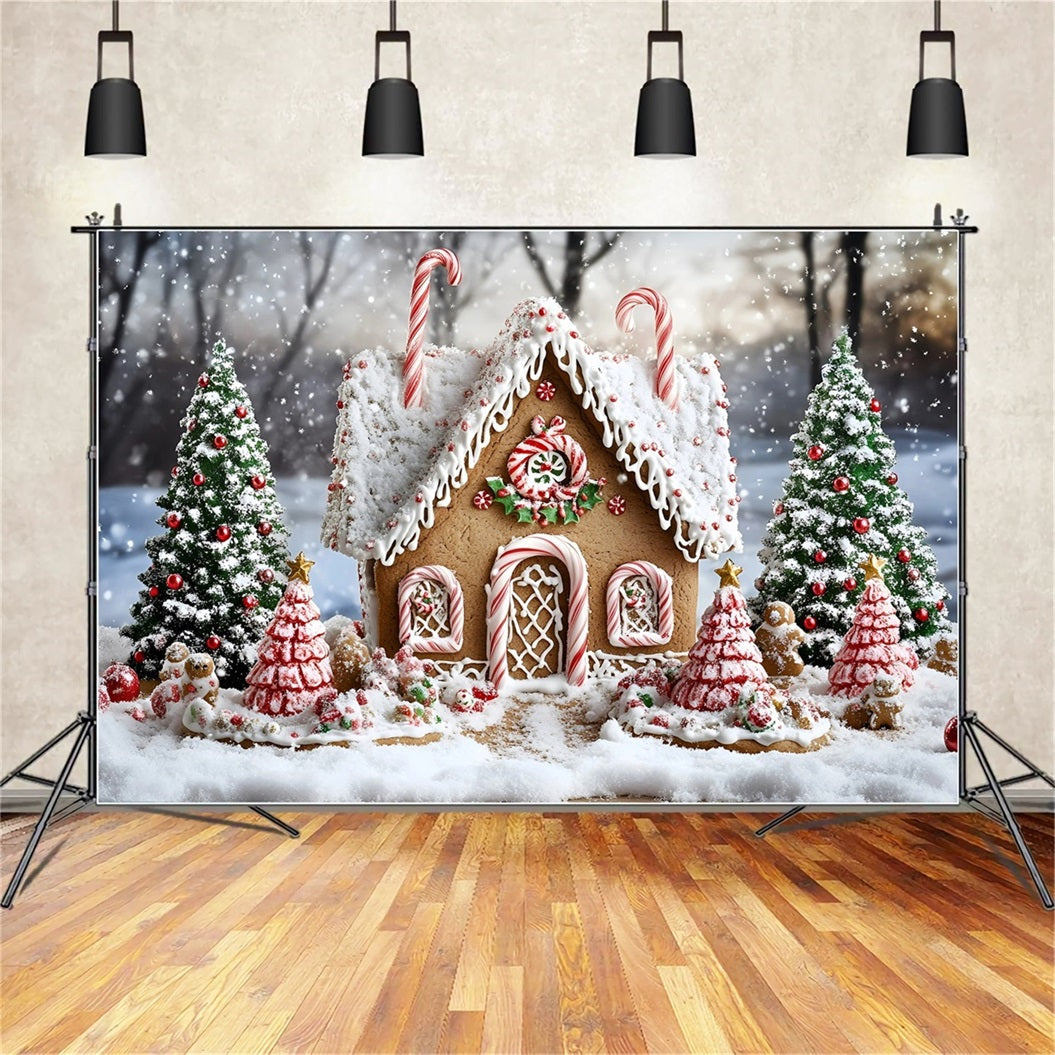 Gingerbread House Backdrop Peppermint Roof Cozy Cottage Christmas Backdrop UK GQ58-8