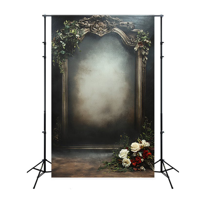 Grunge Backdrop Vintage Ornate Frame with Floral Accents Background for Portrait UK GQ58-87