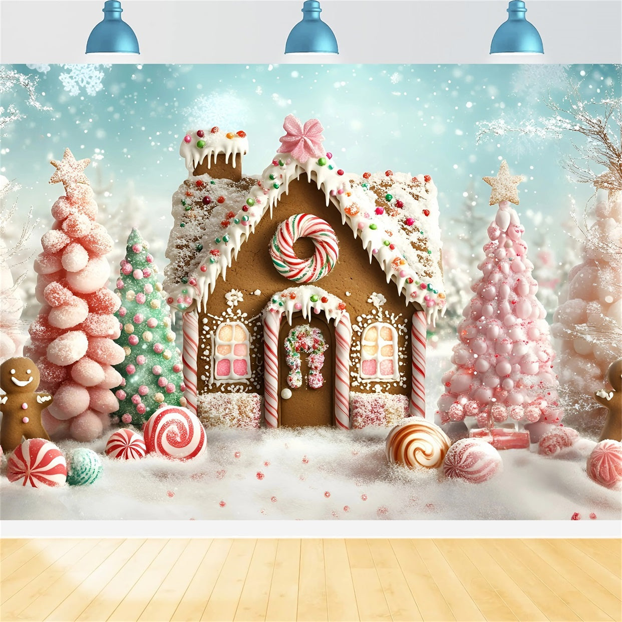 Gingerbread House Backdrop Sweet Wonderland Candy Forest Christmas Backdrop UK GQ58-9
