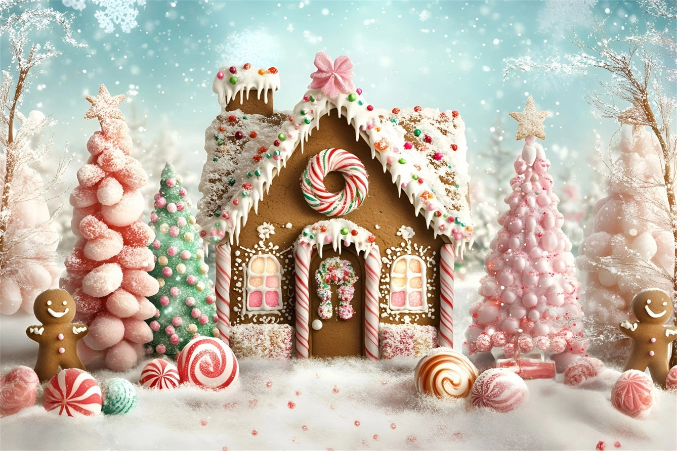 Gingerbread House Backdrop Sweet Wonderland Candy Forest Christmas Backdrop UK GQ58-9