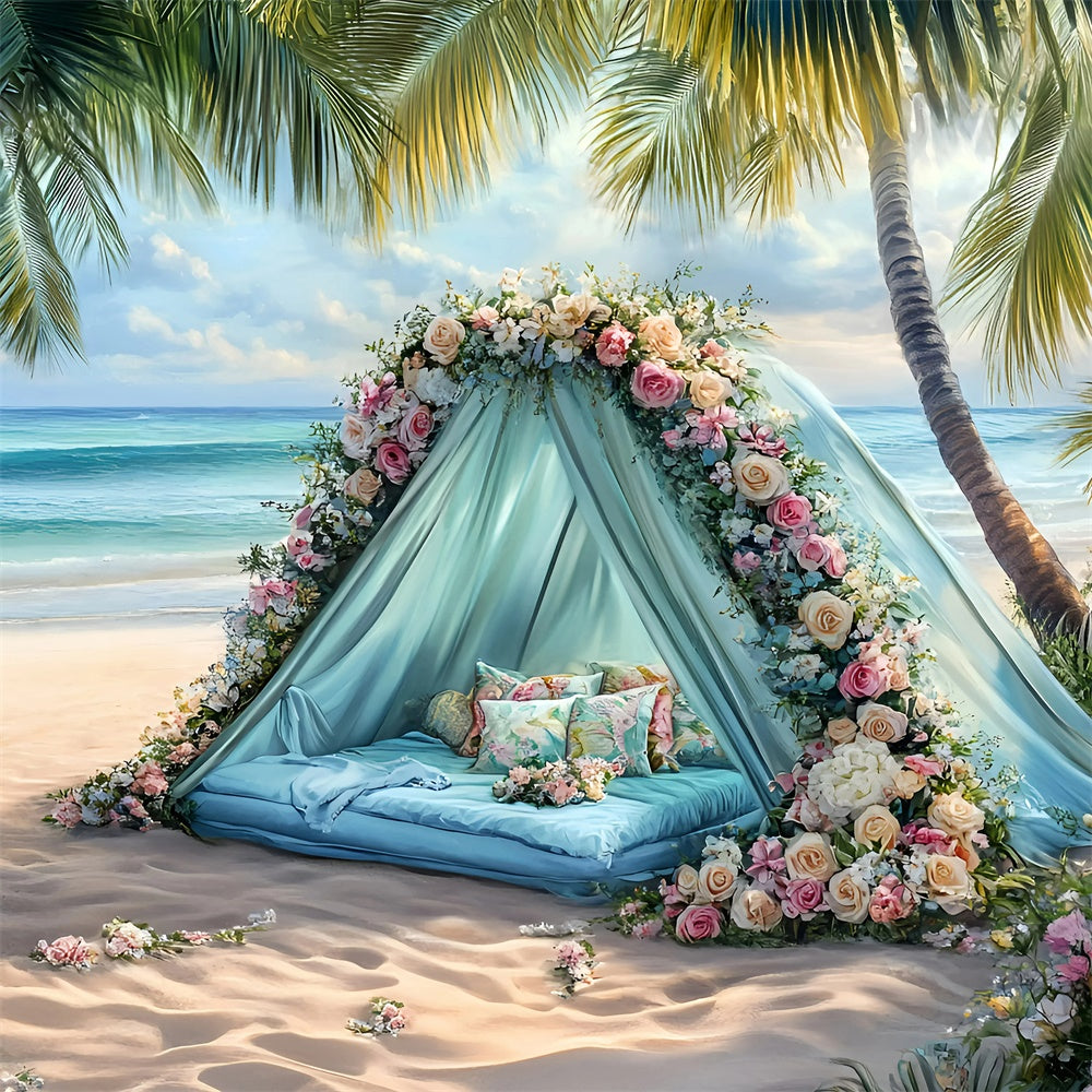 Beach Photo Backdrop Romantic Floral Tent Summer Backdrop UK GQ6-1