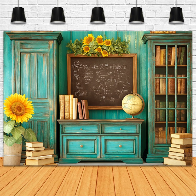 School Photo Backdrops Vintage Teal Classroom Backdrop UK GQ6-116