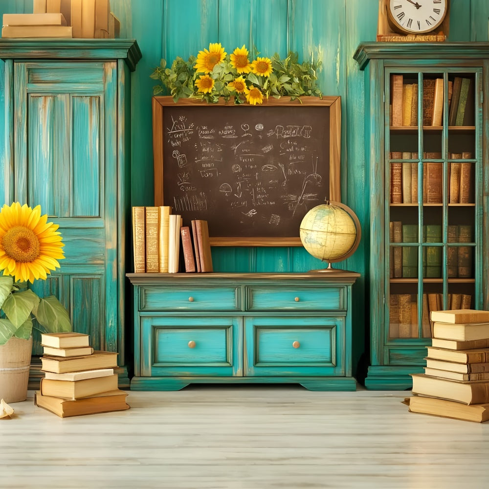 School Photo Backdrops Vintage Teal Classroom Backdrop UK GQ6-116