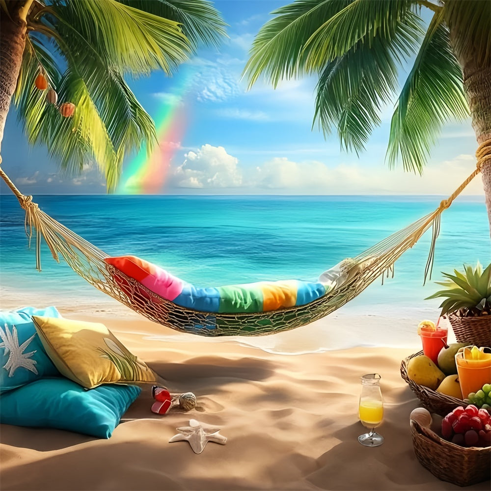 Tropical Beach Backdrop Palm Rainbow Hammock Summer Backdrop UK GQ6-14