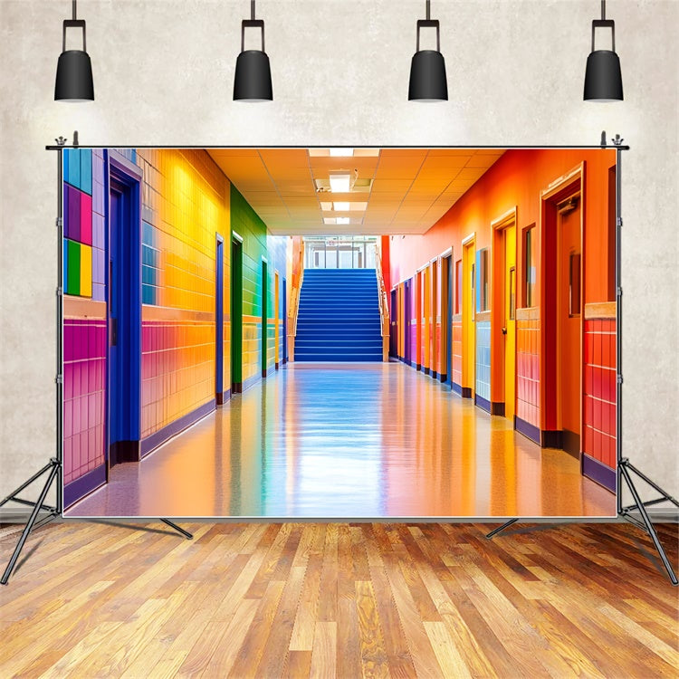 School Classroom Backdrop Rainbow School Hallway Backdrop UK GQ6-147