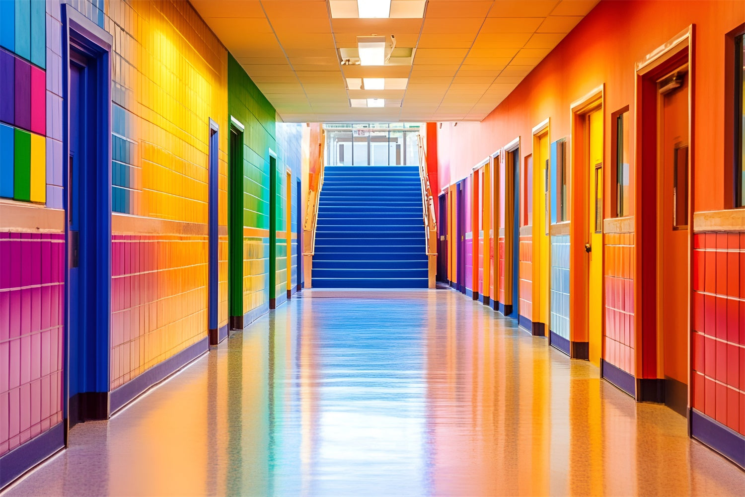 School Classroom Backdrop Rainbow School Hallway Backdrop UK GQ6-147
