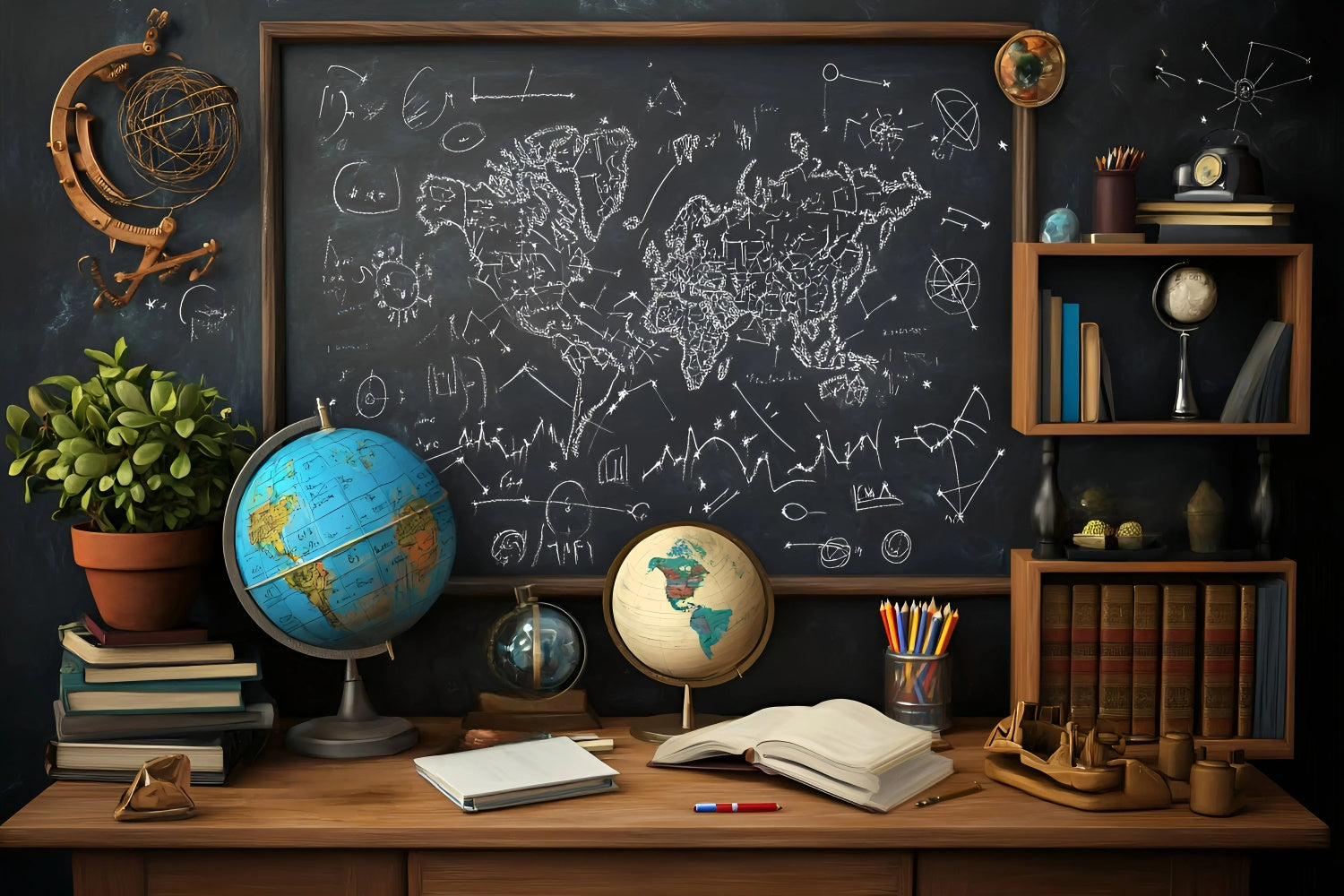 Chalkboard Backdrop World Map Scholar Wall Backdrop UK GQ6-162
