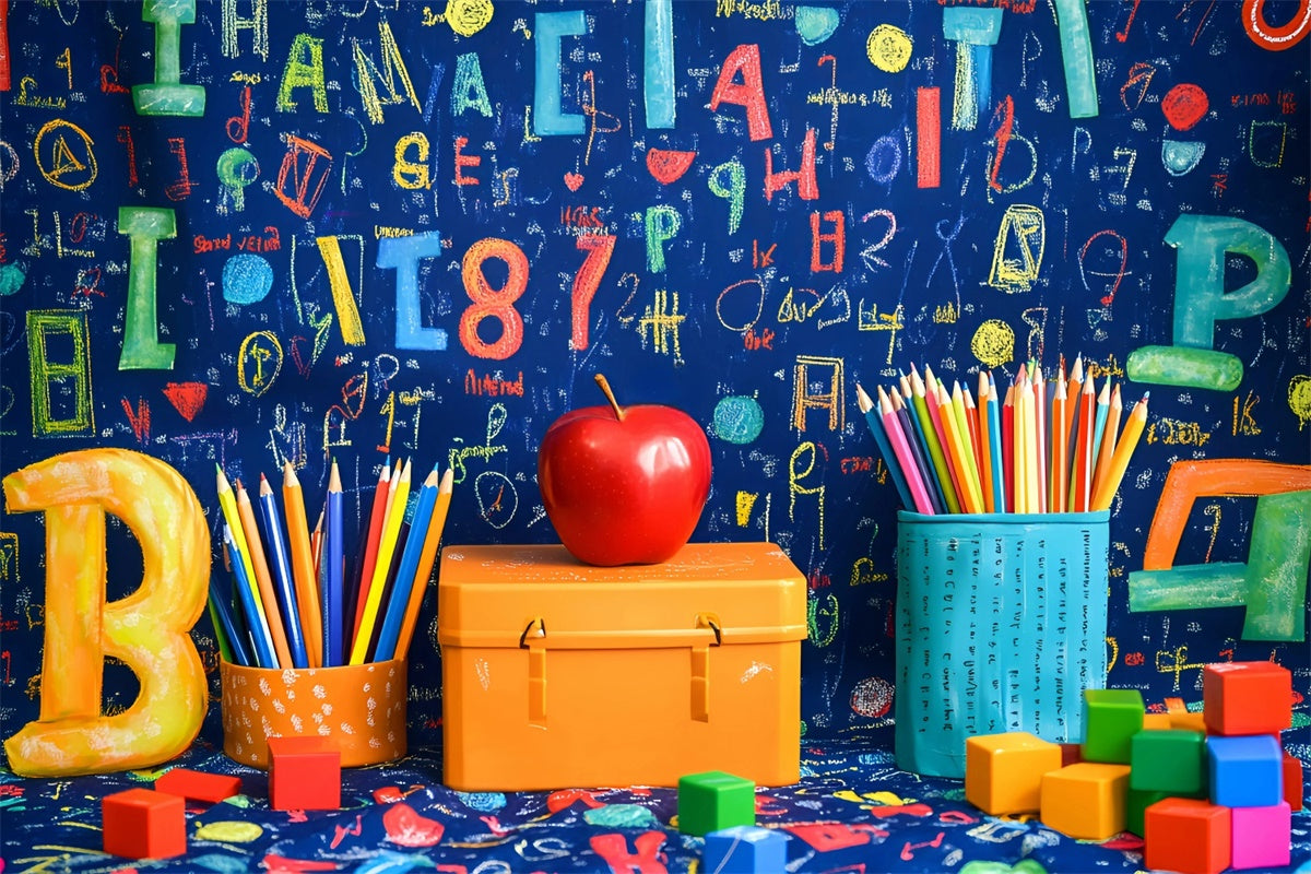 School Photo Backdrops Colorful Classroom Doodle Backdrop UK GQ6-173