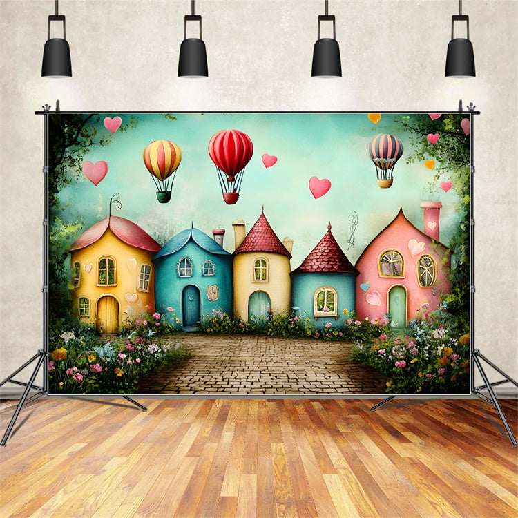 Back To School Backdrop Whimsical Village Balloon Backdrop UK GQ6-176