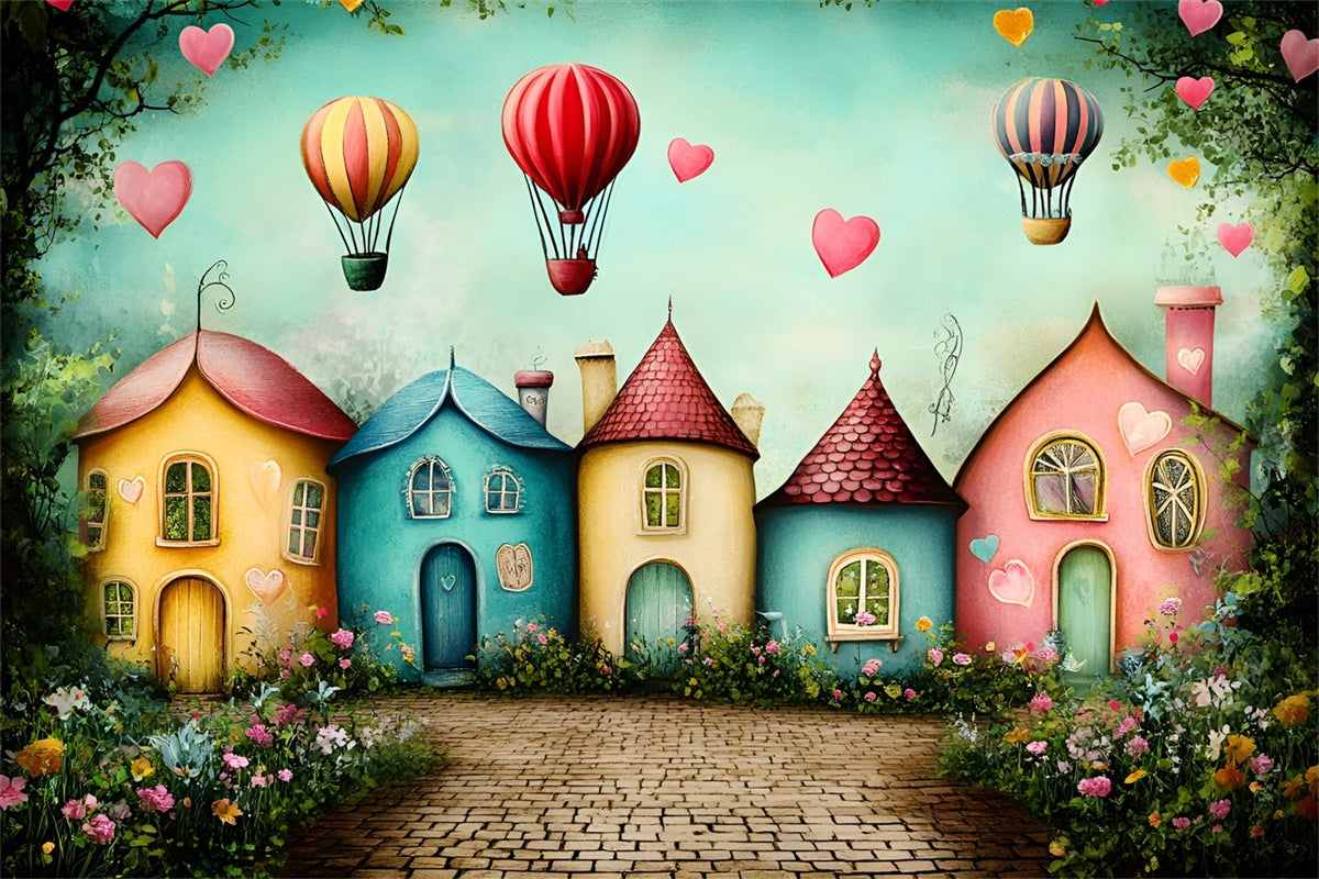 Back To School Backdrop Whimsical Village Balloon Backdrop UK GQ6-176