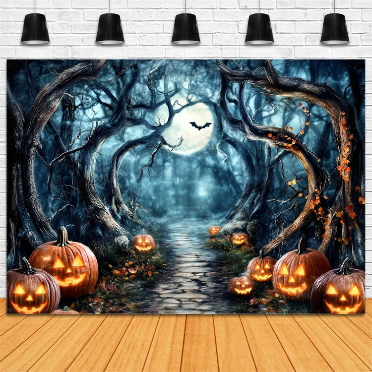 Spooky Forest Backdrop Moonlit Pumpkin Path Halloween Backdrop UK GQ6-182