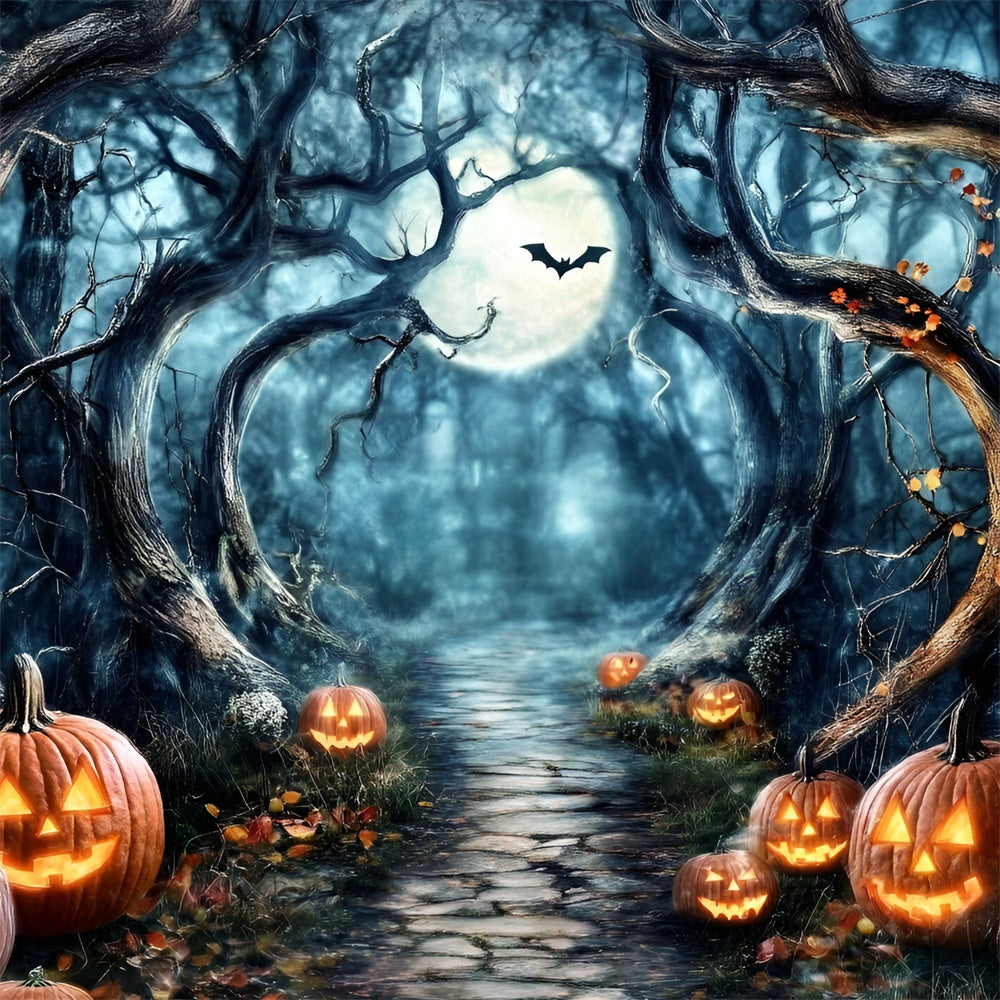 Spooky Forest Backdrop Moonlit Pumpkin Path Halloween Backdrop UK GQ6-182