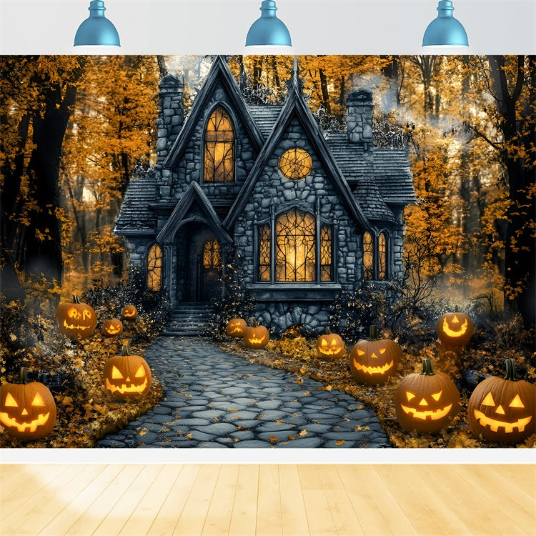 Photography Halloween Backdrop Spooky Pathway Pumpkin Backdrop UK GQ6-187