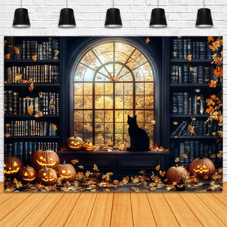 Halloween Backdrops Pumpkin Glow Spooky Library Backdrop UK GQ6-188