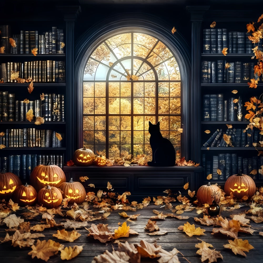Halloween Backdrops Pumpkin Glow Spooky Library Backdrop UK GQ6-188