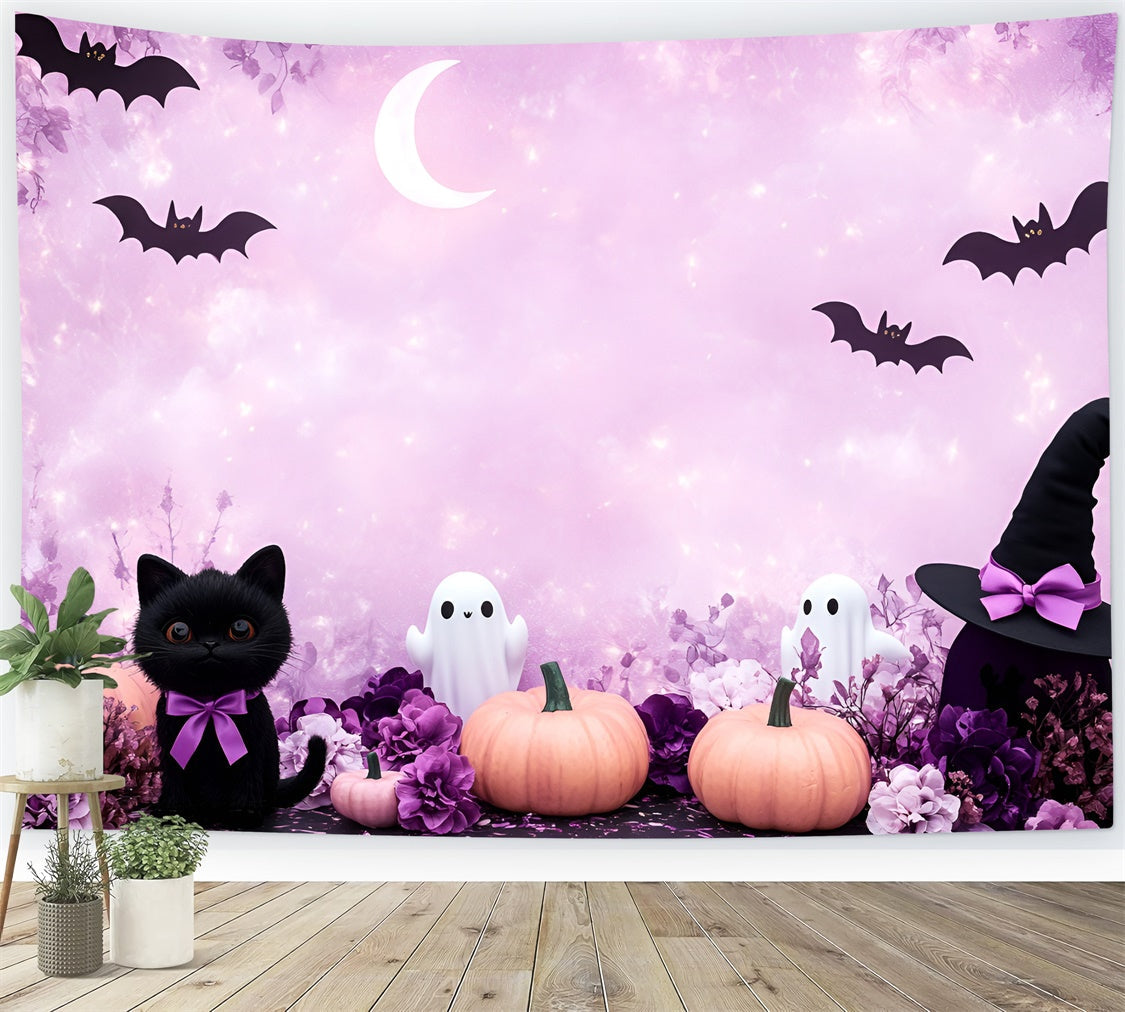 Halloween Photo Backdrop Crescent Moon Bat Flight Backdrop UK GQ6-189