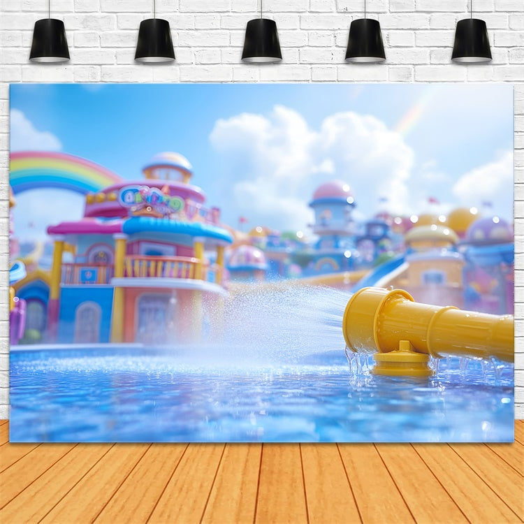 Summer Photo Backdrop Rainbow Splash Water Park Backdrop UK GQ6-19