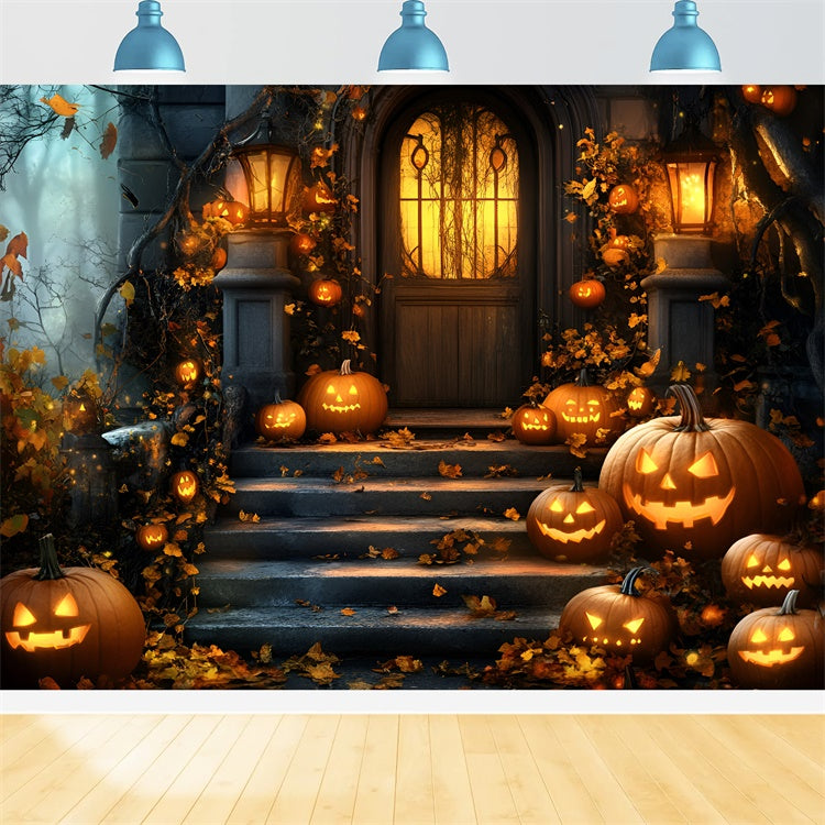 Halloween Photography Backdrop Haunted Pumpkin Porch Backdrop UK GQ6-198