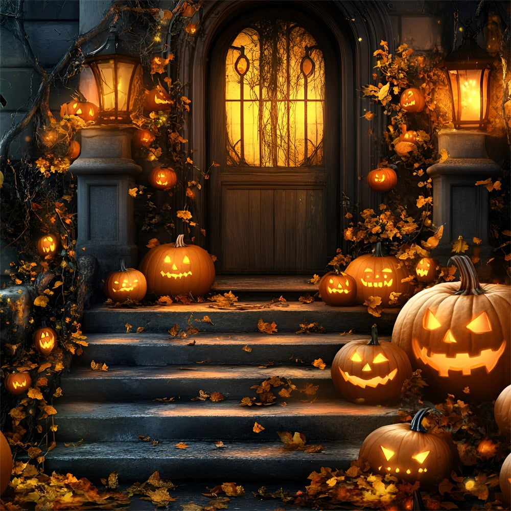 Halloween Photography Backdrop Haunted Pumpkin Porch Backdrop UK GQ6-198