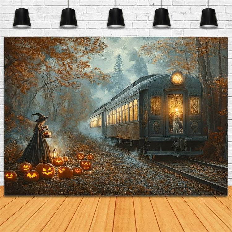 Halloween Witch Backdrop Midnight Pumpkin Railway Backdrop UK GQ6-199