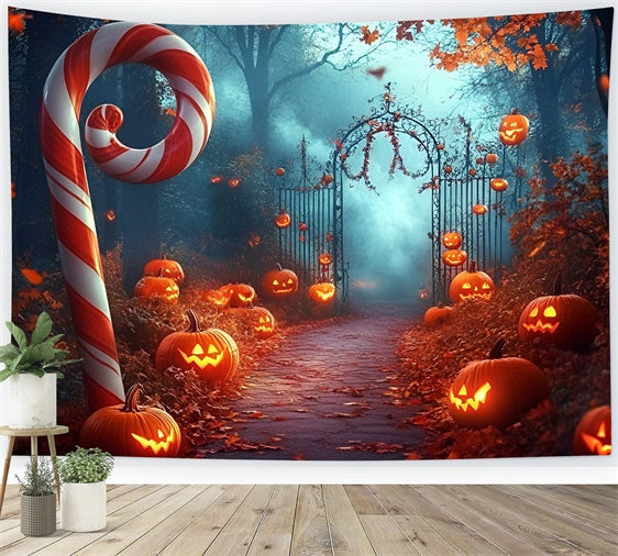 Halloween Backdrops Candy Cane Pumpkin Scary Forest Backdrop UK GQ6-208