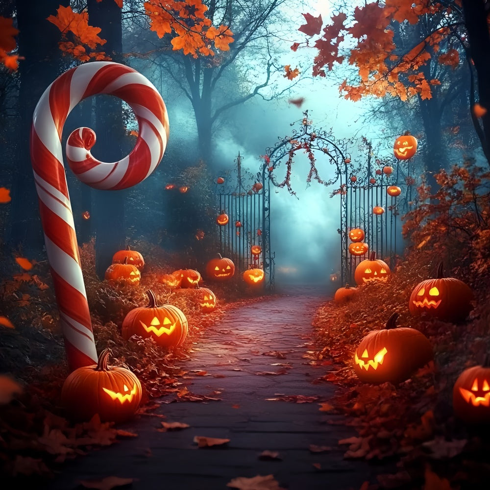 Halloween Backdrops Candy Cane Pumpkin Scary Forest Backdrop UK GQ6-208