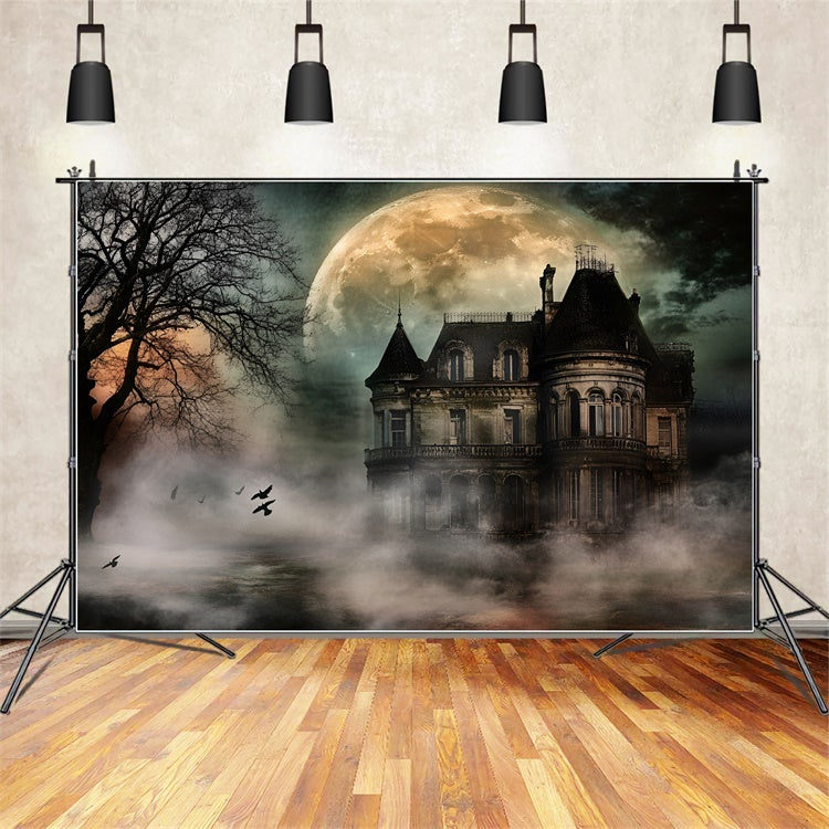Halloween Moon Backdrop Moonlit Haunted Mansion Backdrop UK GQ6-209