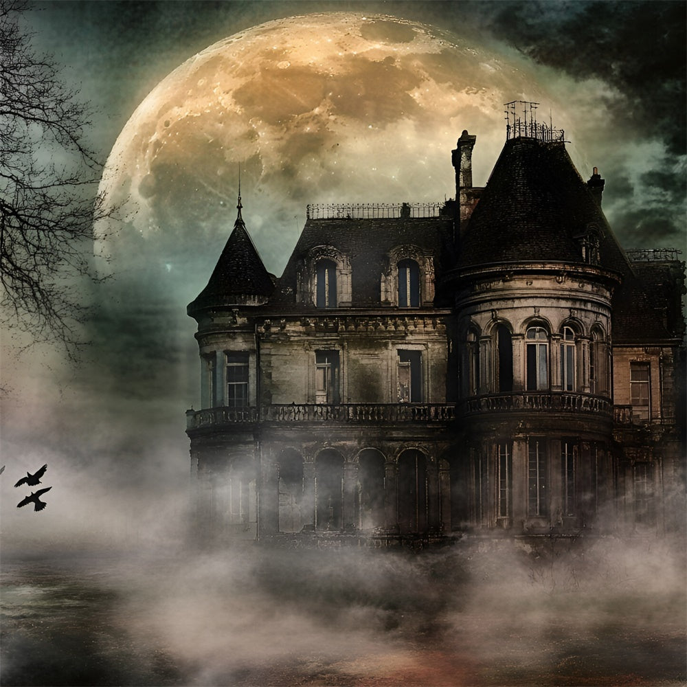 Halloween Moon Backdrop Moonlit Haunted Mansion Backdrop UK GQ6-209