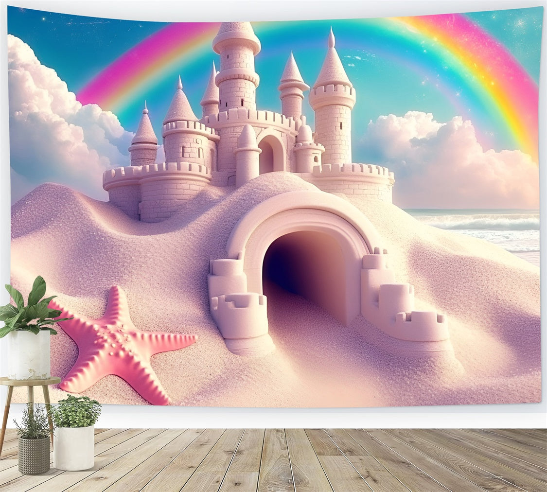 Rainbow Photo Backdrop Dreamy Beach Fortress Summer Backdrop UK GQ6-21