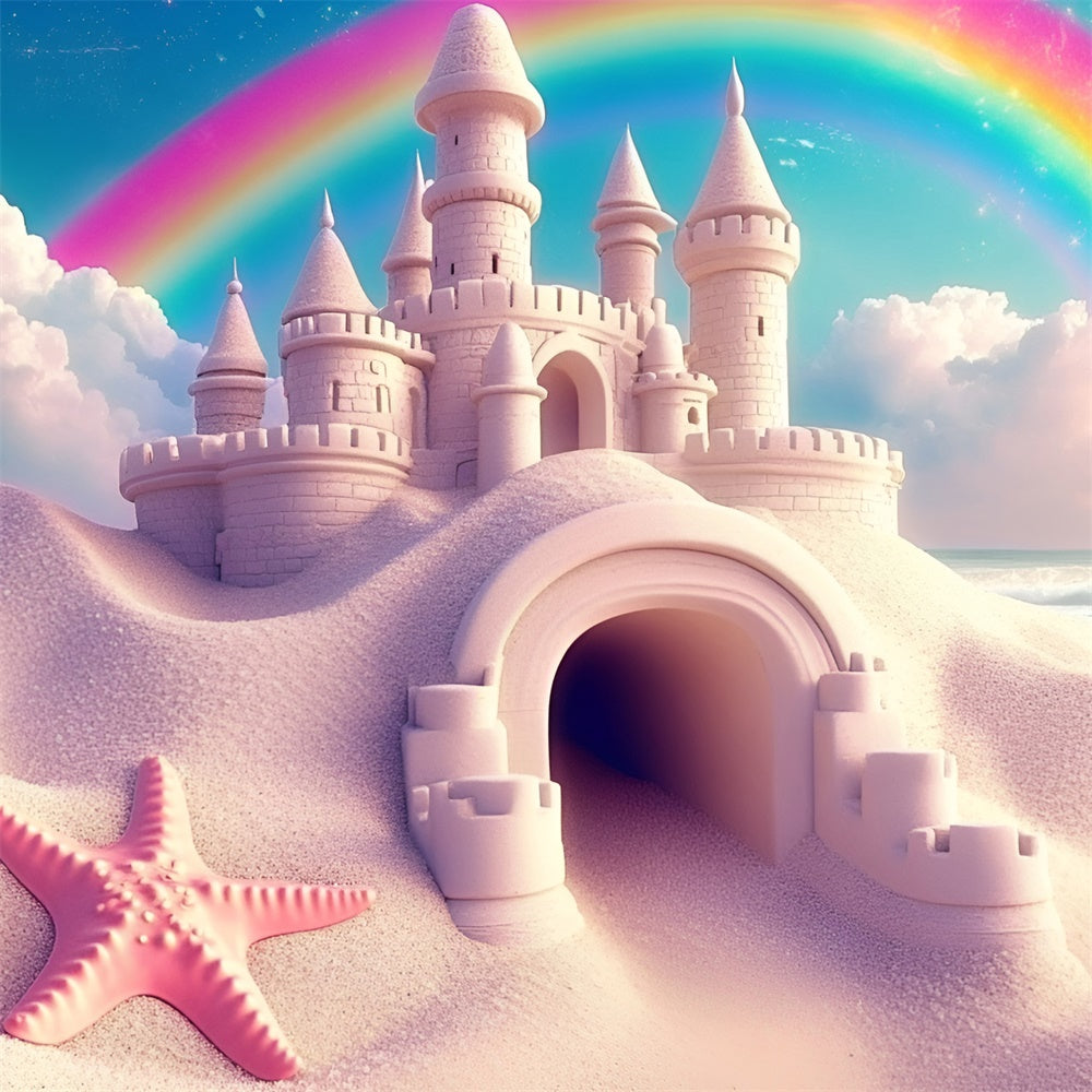 Rainbow Photo Backdrop Dreamy Beach Fortress Summer Backdrop UK GQ6-21