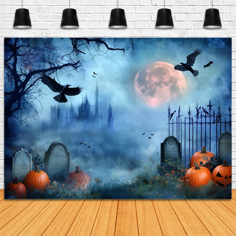 Halloween Graveyard Backdrop Midnight Cemetery Spooky Backdrop UK GQ6-217