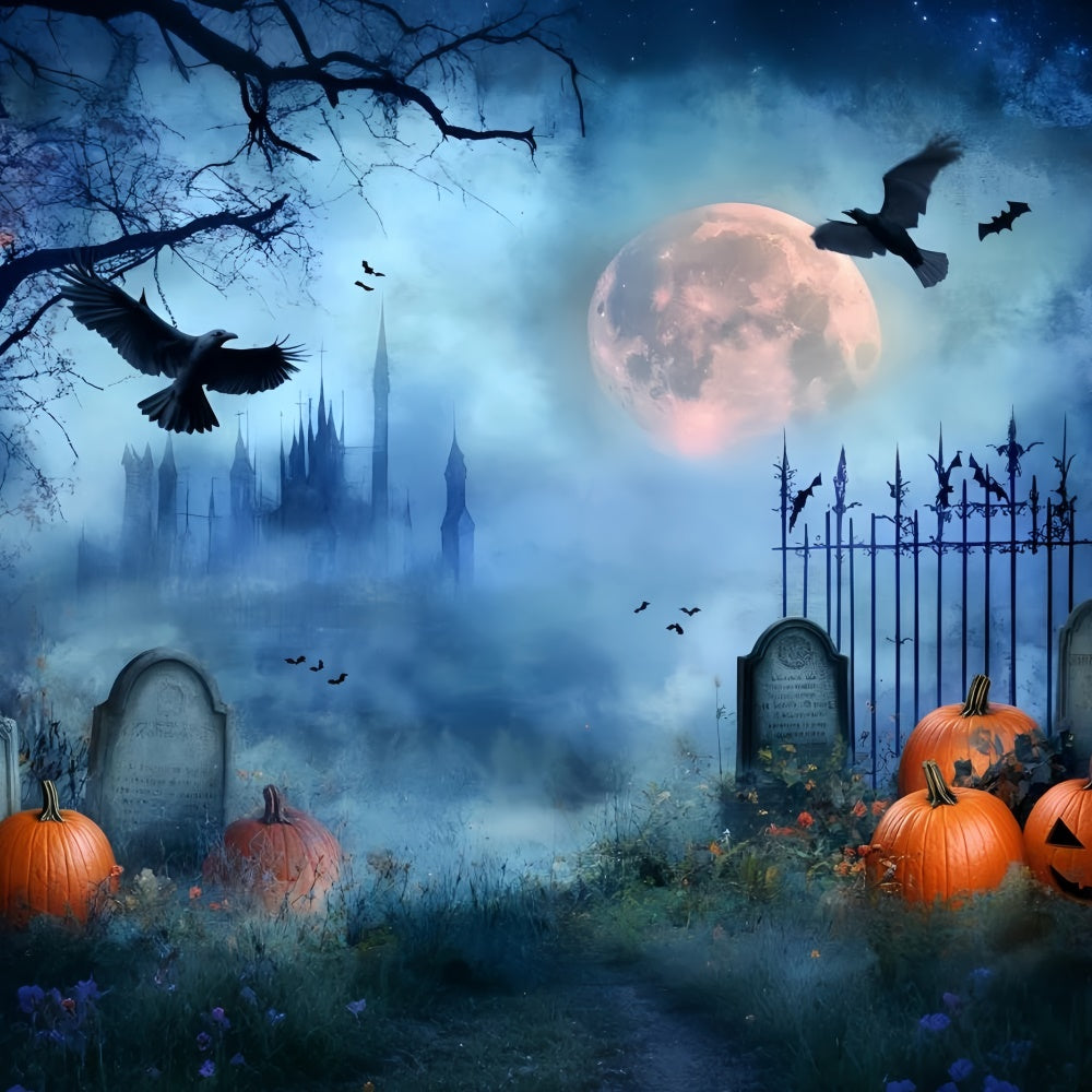 Halloween Graveyard Backdrop Midnight Cemetery Spooky Backdrop UK GQ6-217