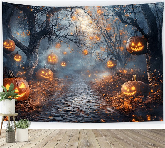 Forest Backdrop Pumpkin Spirit Misty Halloween Backdrops UK GQ6-218