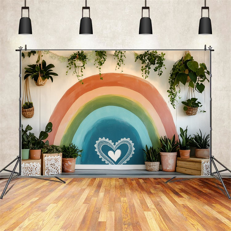 Boho Photo Backdrop Indoor Rainbow Plant Summer Backdrops UK GQ6-22