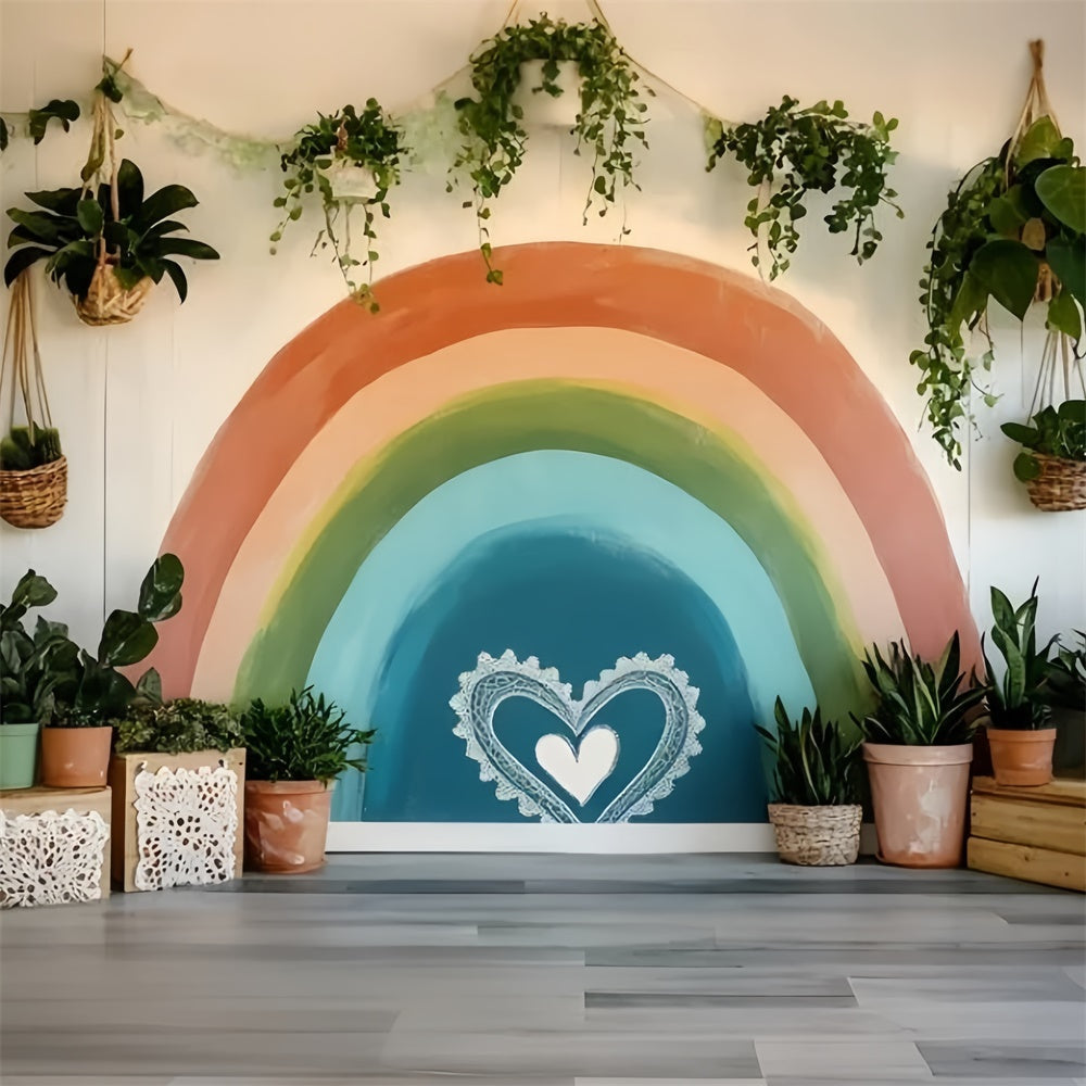 Boho Photo Backdrop Indoor Rainbow Plant Summer Backdrops UK GQ6-22