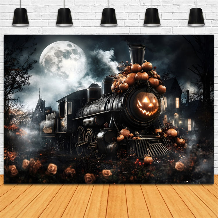 Halloween Moon Backdrop Phantom Train Moonlit Night Backdrop UK GQ6-223