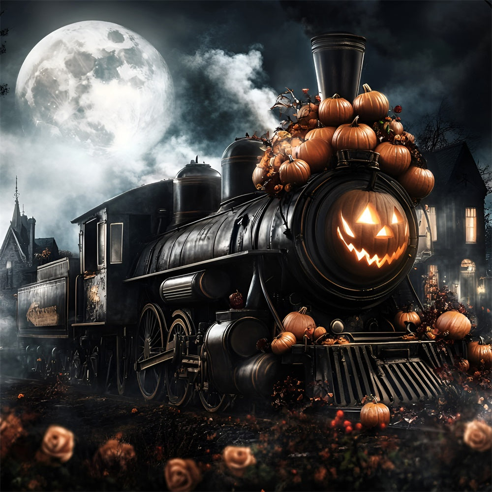 Halloween Moon Backdrop Phantom Train Moonlit Night Backdrop UK GQ6-223