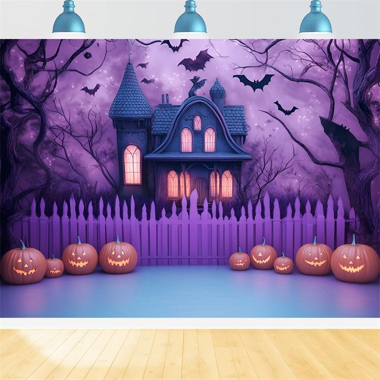 Scary Halloween Backdrop Creepy Purple Haunted House Backdrop UK GQ6-227