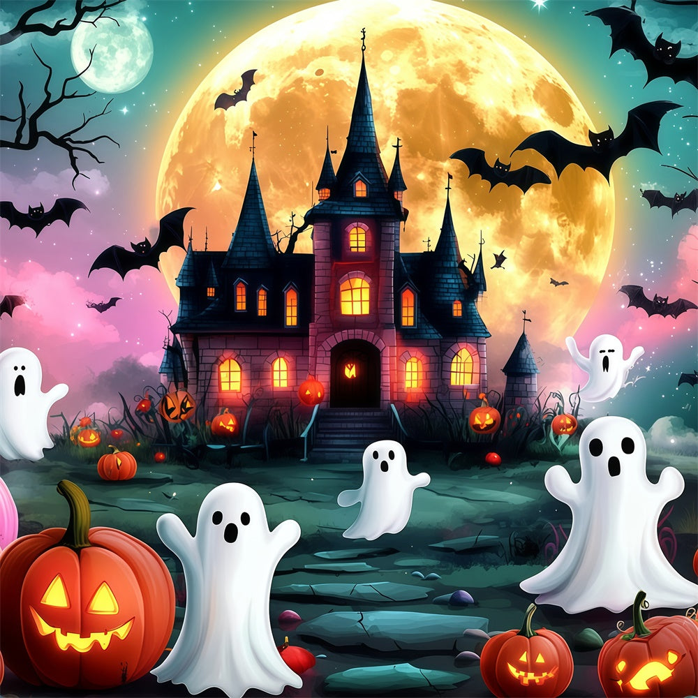 Halloween Moon Backdrop Ghost Parade Haunted Castle Backdrop UK GQ6-233