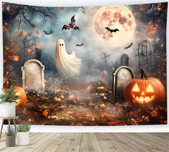 Halloween Graveyard Backdrop Full Moon Spirits Grave Backdrop UK GQ6-235