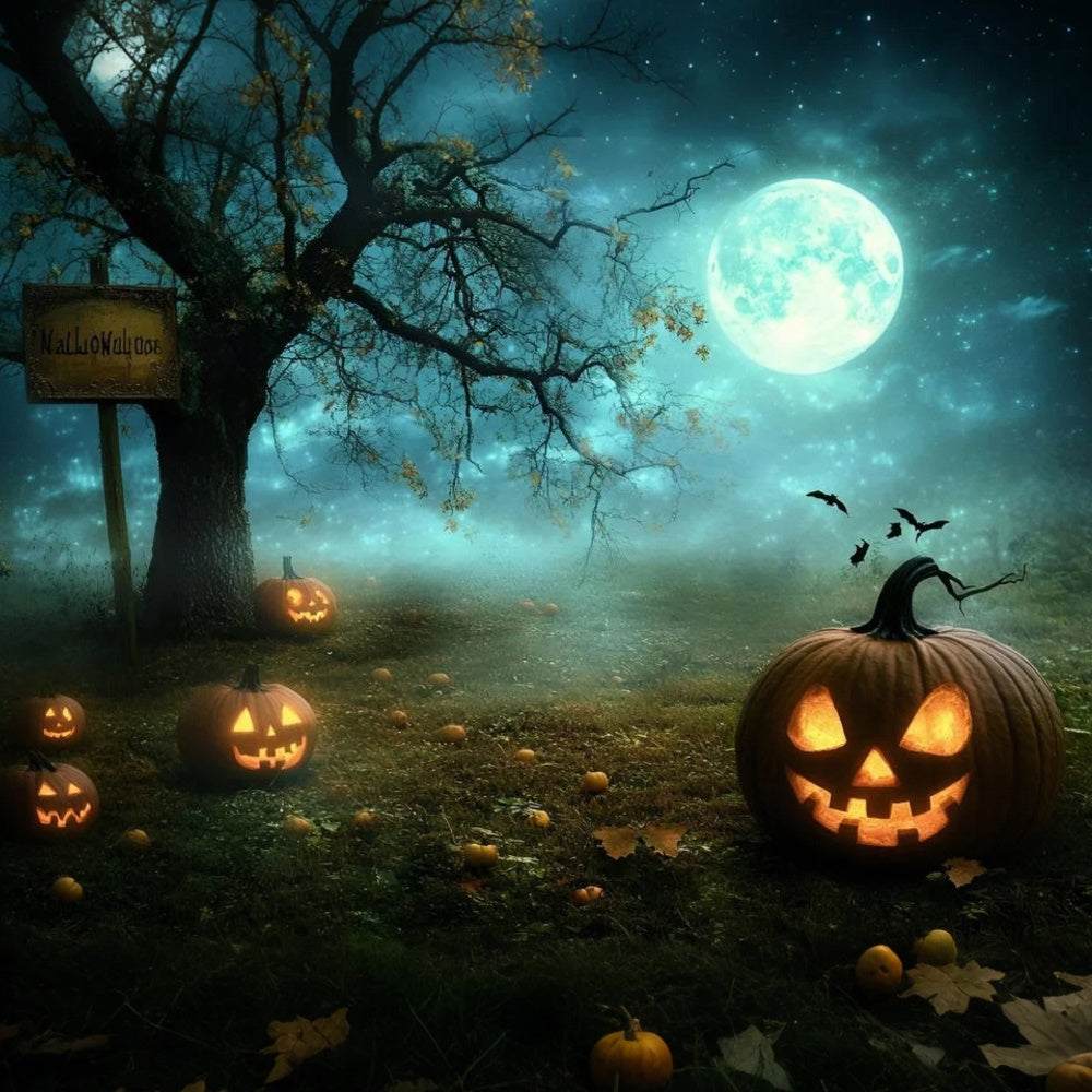 Halloween Photo Backdrops Moonlit Pumpkin Grove Backdrop UK GQ6-237