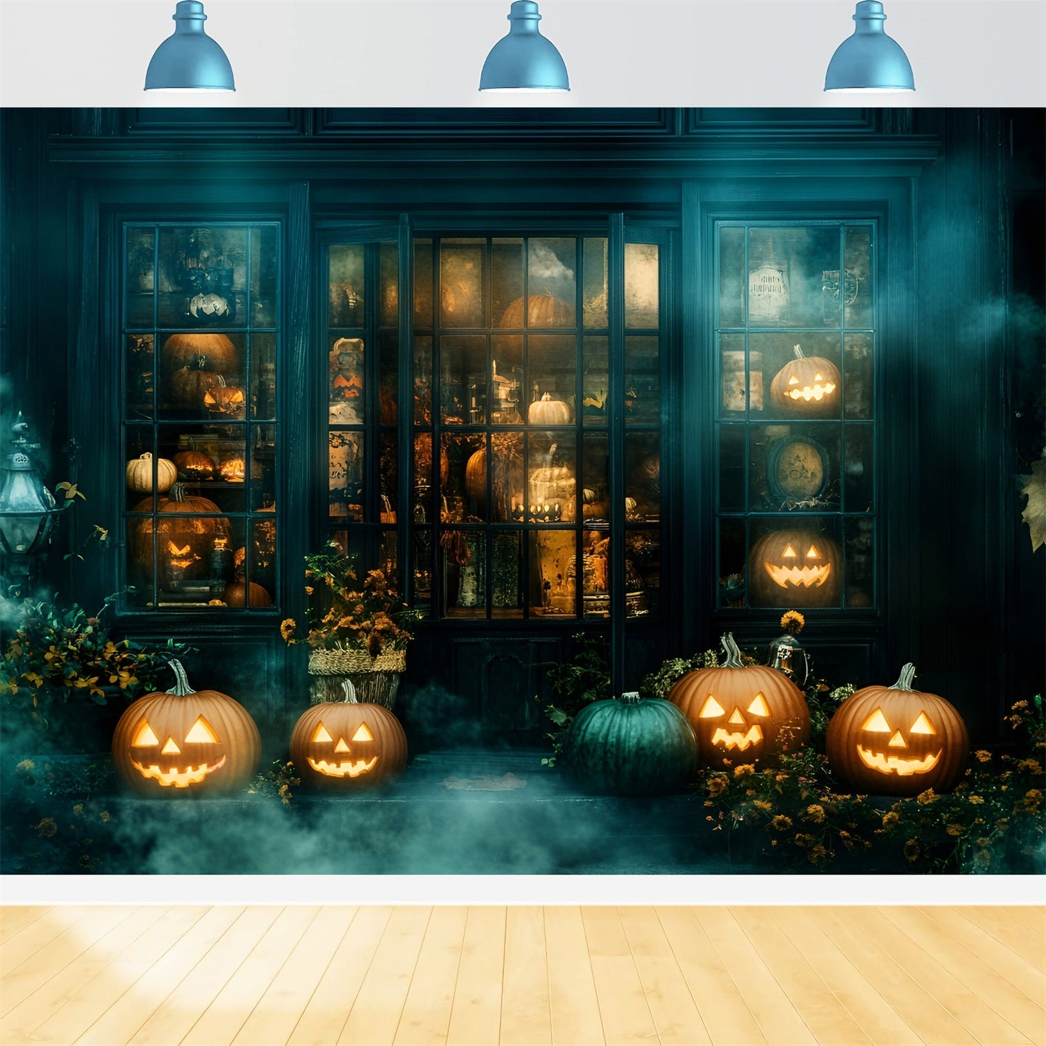 Halloween Backdrop Ideas Ghostly Foggy Store Scene Backdrop UK GQ6-238