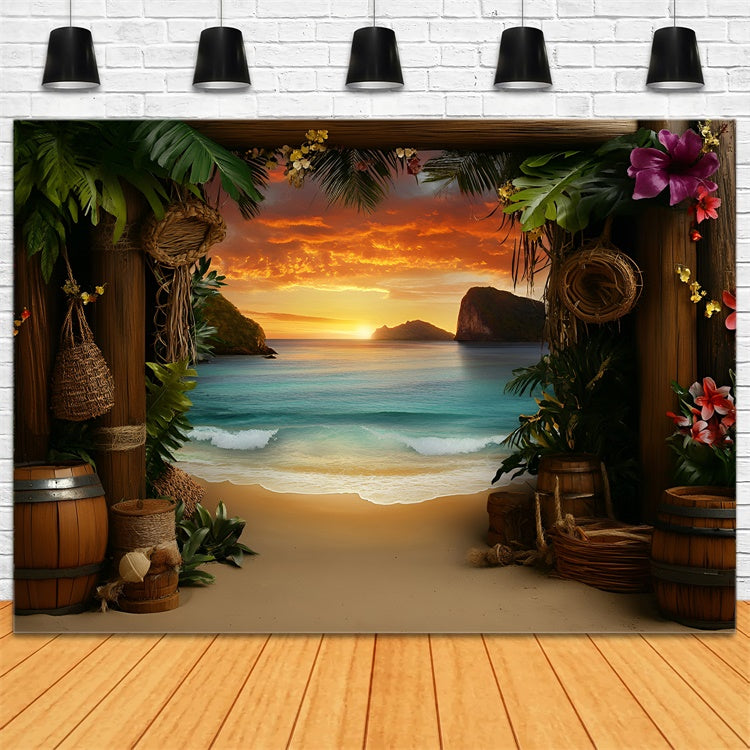 Tropical Beach Backdrop Sunset Getaway Summer Photo Backdrop UK GQ6-24