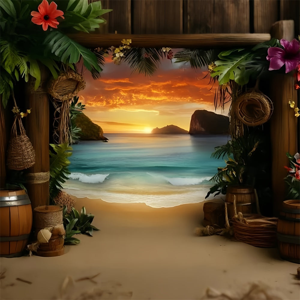 Tropical Beach Backdrop Sunset Getaway Summer Photo Backdrop UK GQ6-24