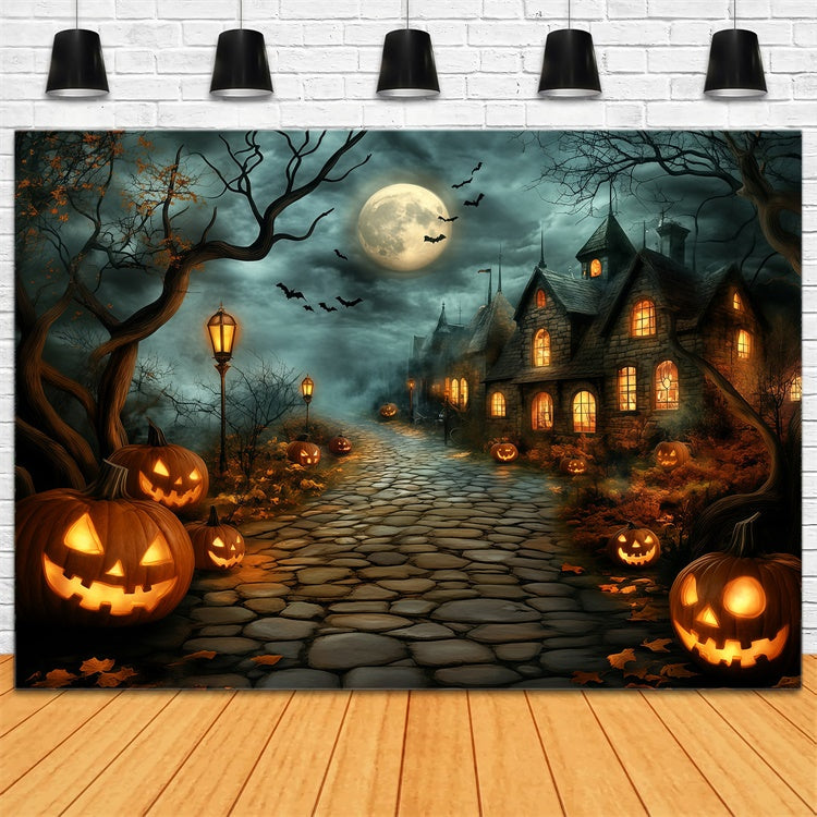 Photography Halloween Backdrop Pumpkin Path Village Backdrop UK GQ6-240