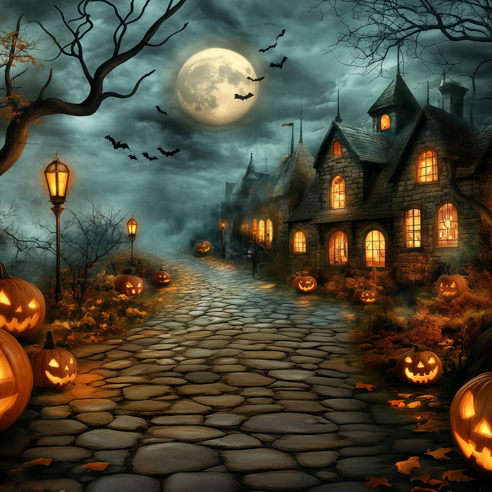 Photography Halloween Backdrop Pumpkin Path Village Backdrop UK GQ6-240