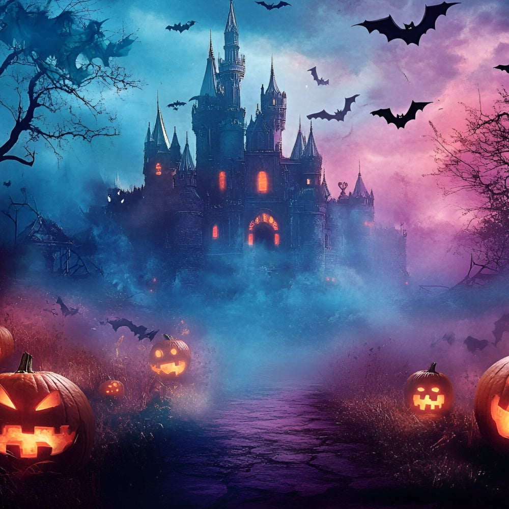 Halloween Picture Backdrop Spooky Misty Castle Night Backdrop UK GQ6-242