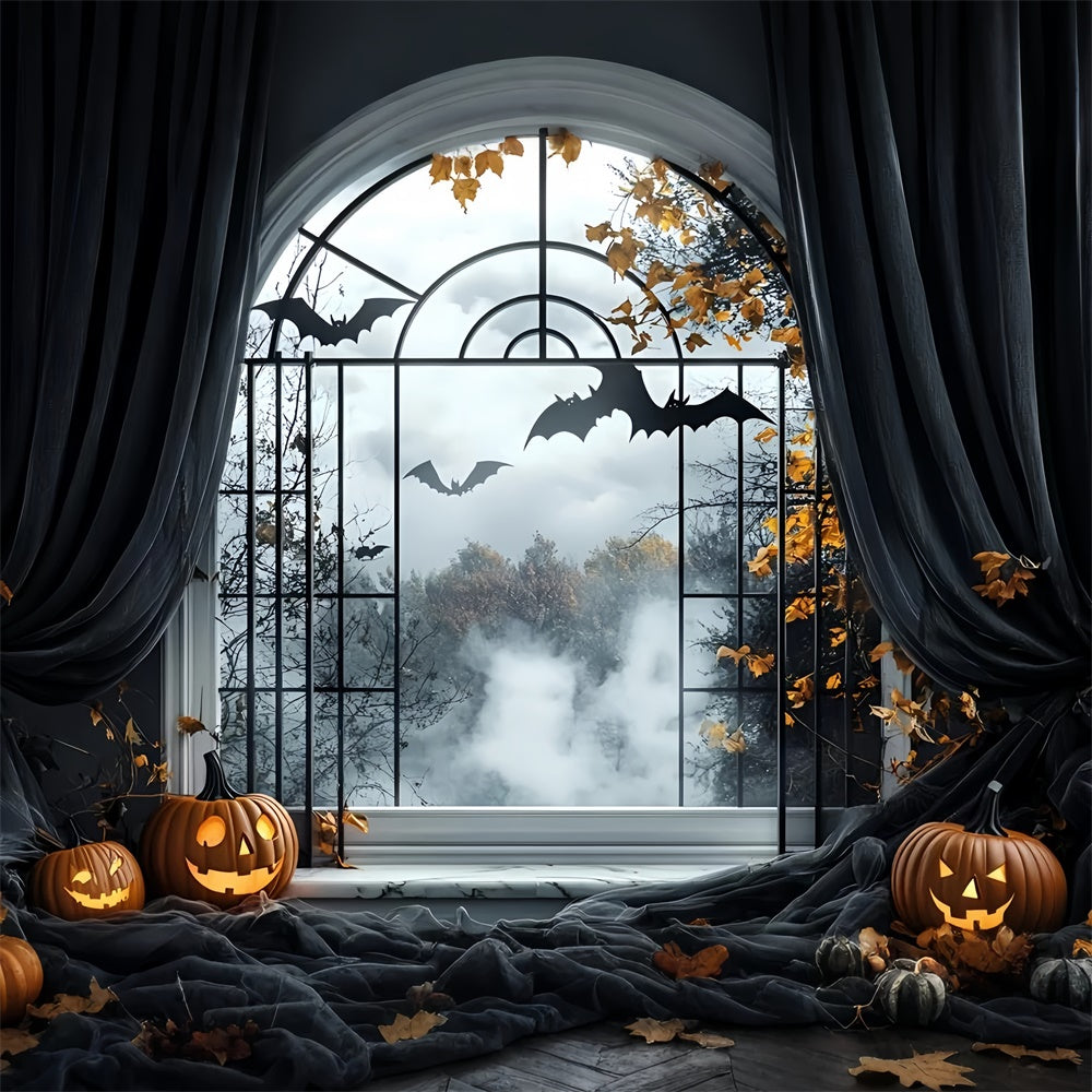 Halloween Photo Backdrop Haunted Window Bat Flight Backdrop UK GQ6-244