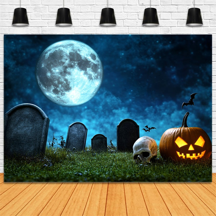 Halloween Graveyard Backdrop Full Moon Pumpkin Skull Backdrop UK GQ6-246