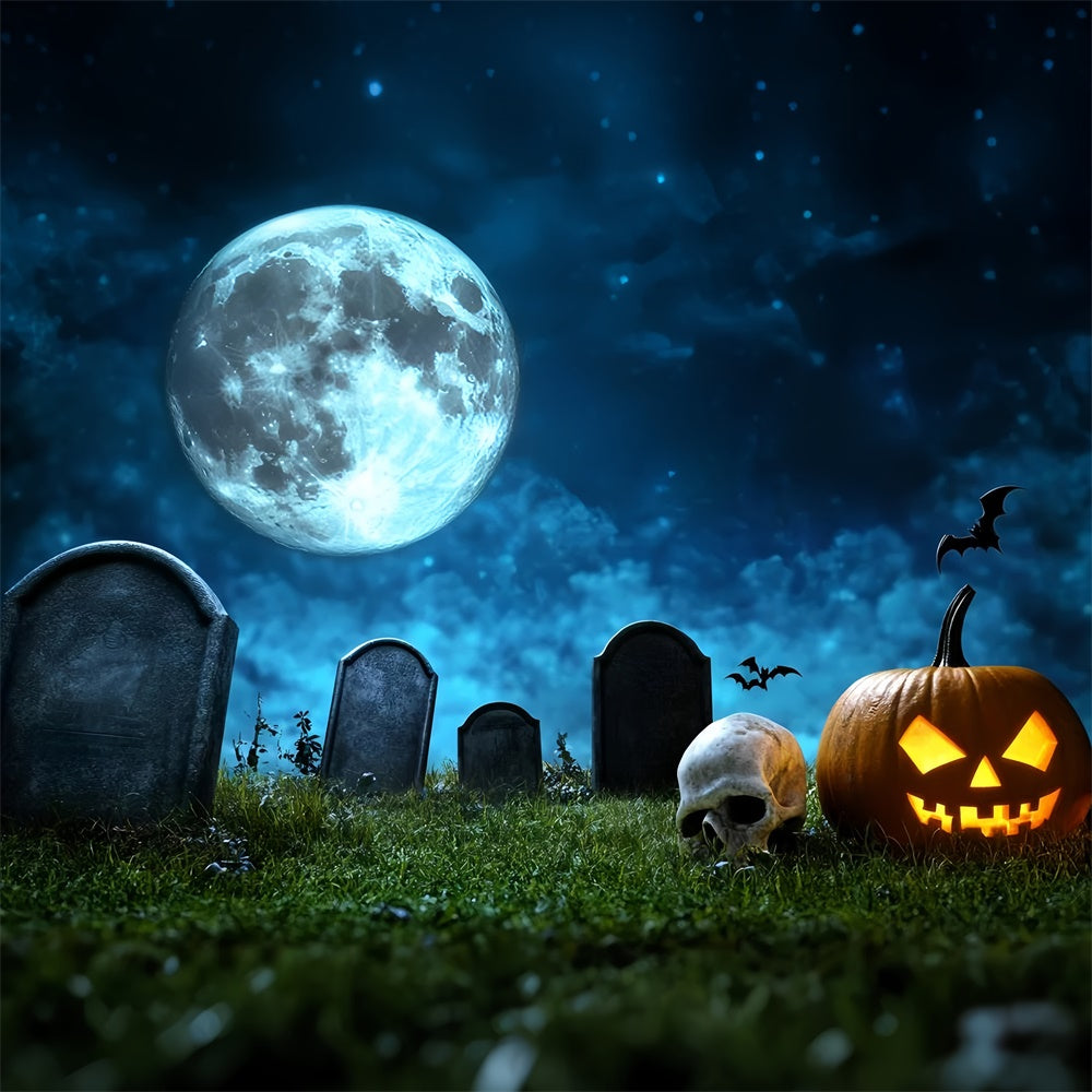 Halloween Graveyard Backdrop Full Moon Pumpkin Skull Backdrop UK GQ6-246